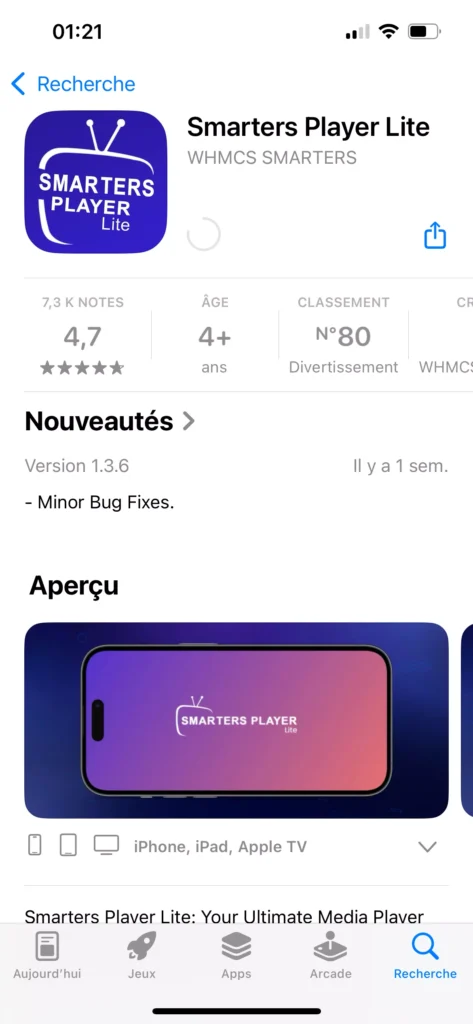 Smarters Player Lite sur iOS
